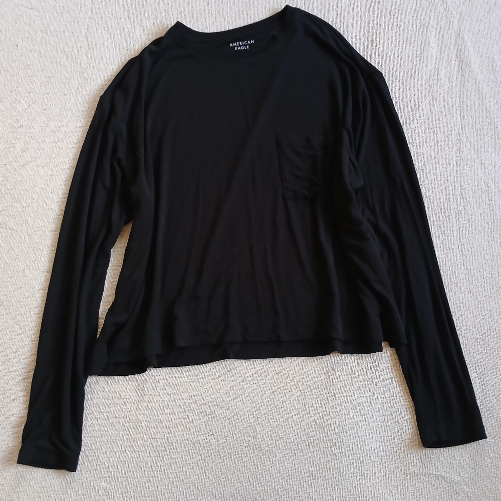 aeo ♡ soft & sexy black long sleeve top 9874 american eagle